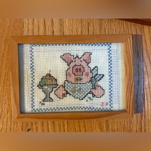 Framed Piggie Cross Stitch